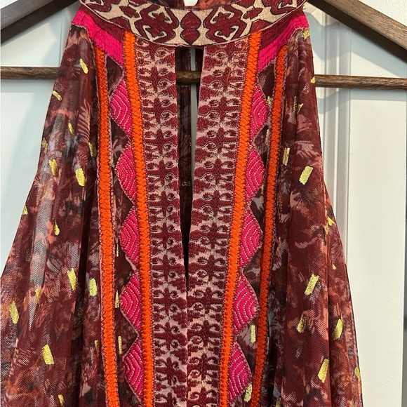 Free People Semi-Sheer Moroccan Halter Top Dress Embroidery Metallic Flecks XS - Picture 9 of 12